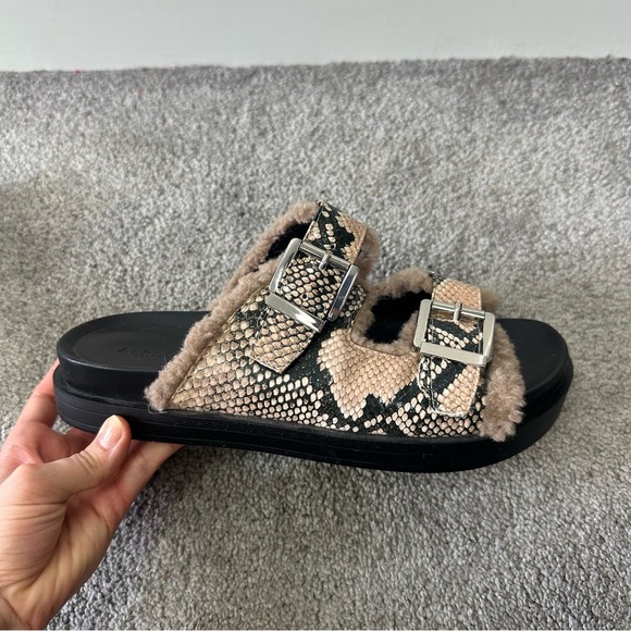 Aerosoles Olivia Faux Shearling Snake Buckle Slide Sandals